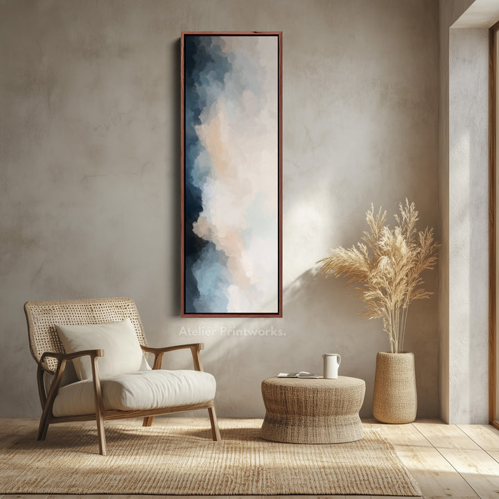 Vertical Wall Art Blue Beige Tall Modern Abstract Wall Art