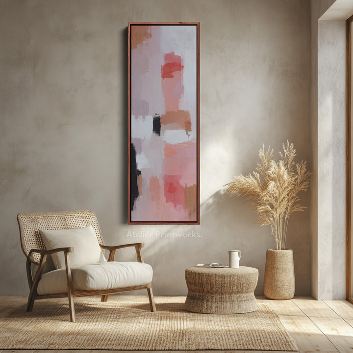 Tall Wall Art Soft Abstract Pink And Red For Living Room