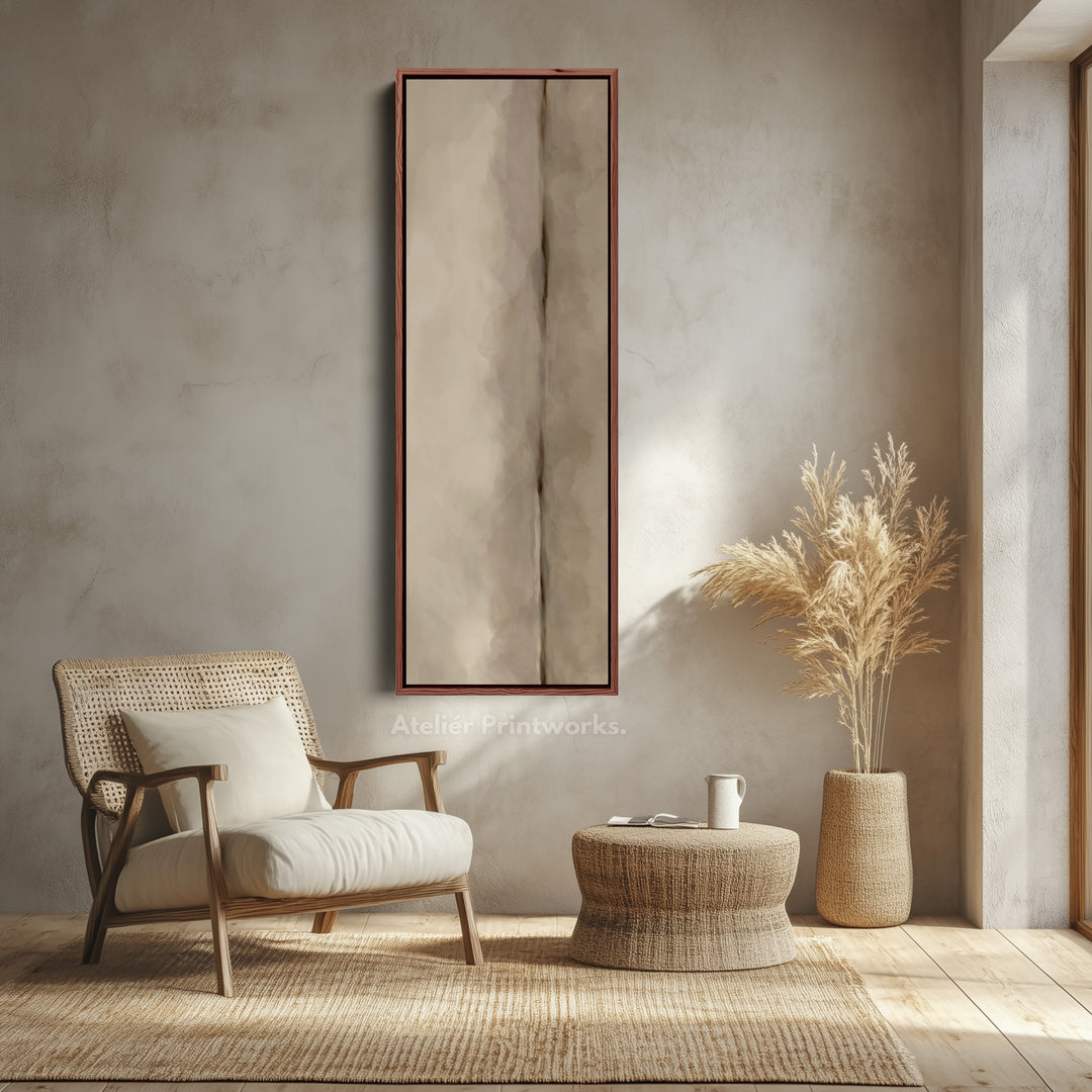 Vertical Framed Canvas Beige Minimal Wall Art For Bedroom Or Hallway