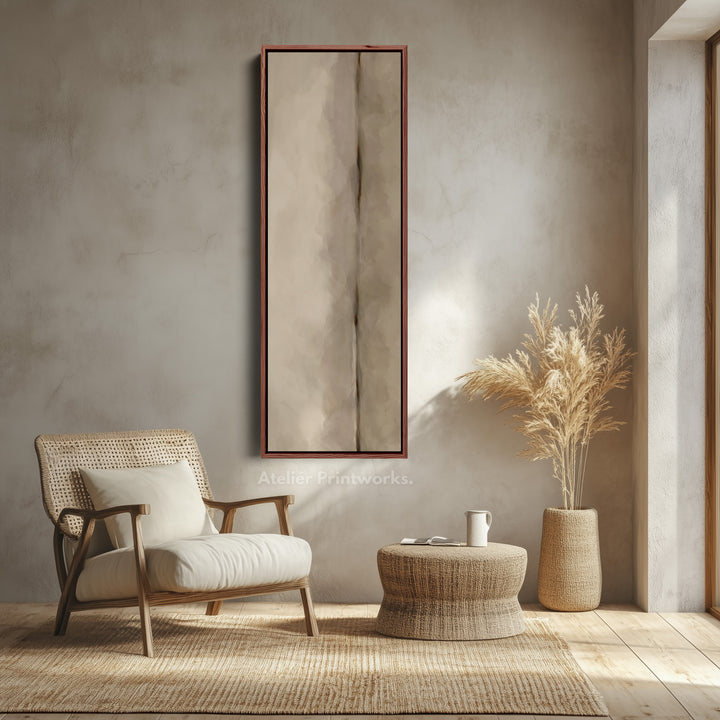 Vertical Framed Canvas Beige Minimal Wall Art For Bedroom Or Hallway