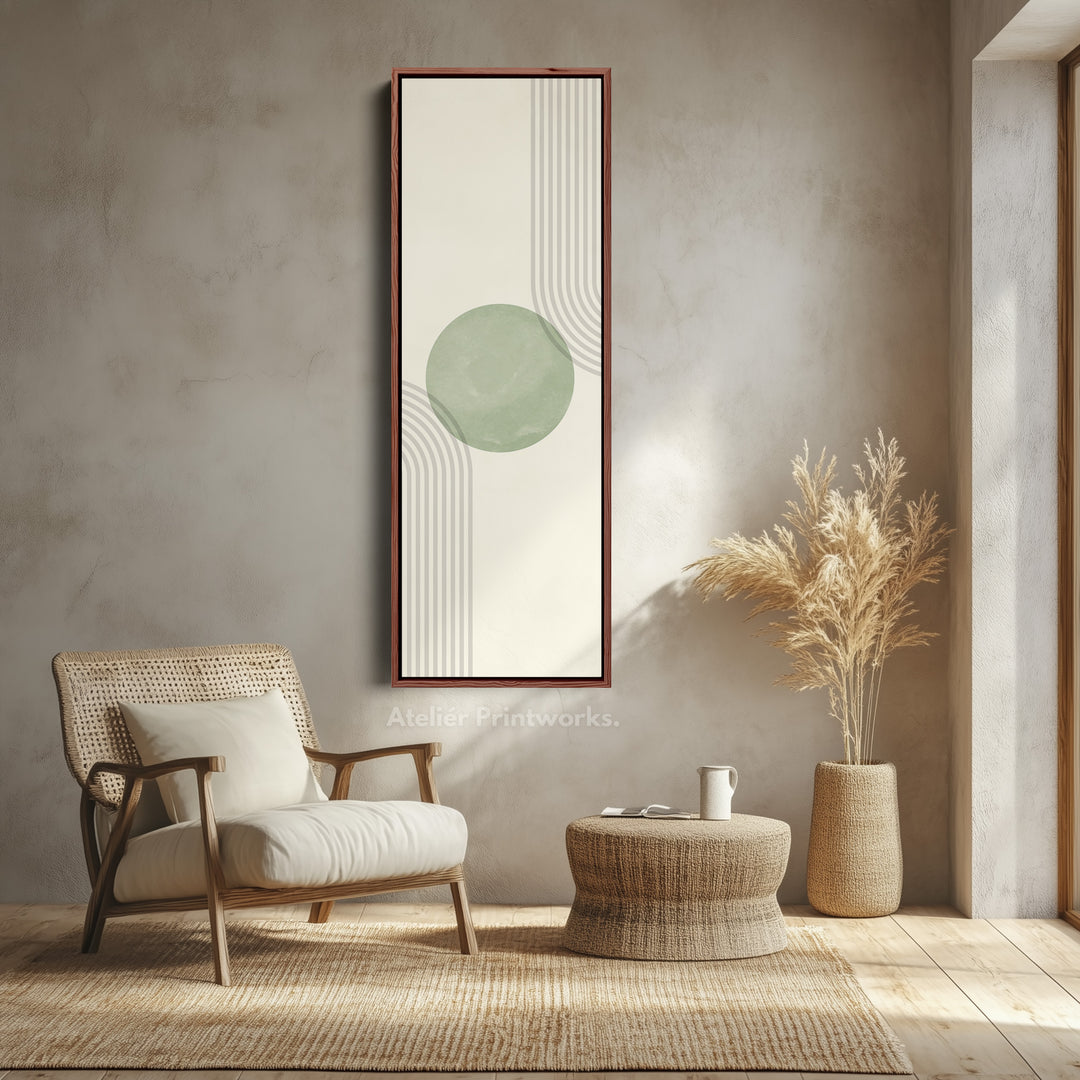 Long Vertical Canvas Green Abstract Minimal Geometric Art