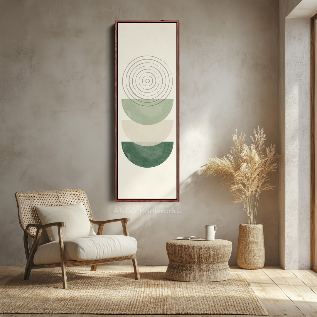 Tall Canvas Wall Art Green Minimal Ring And Shape Abstract
