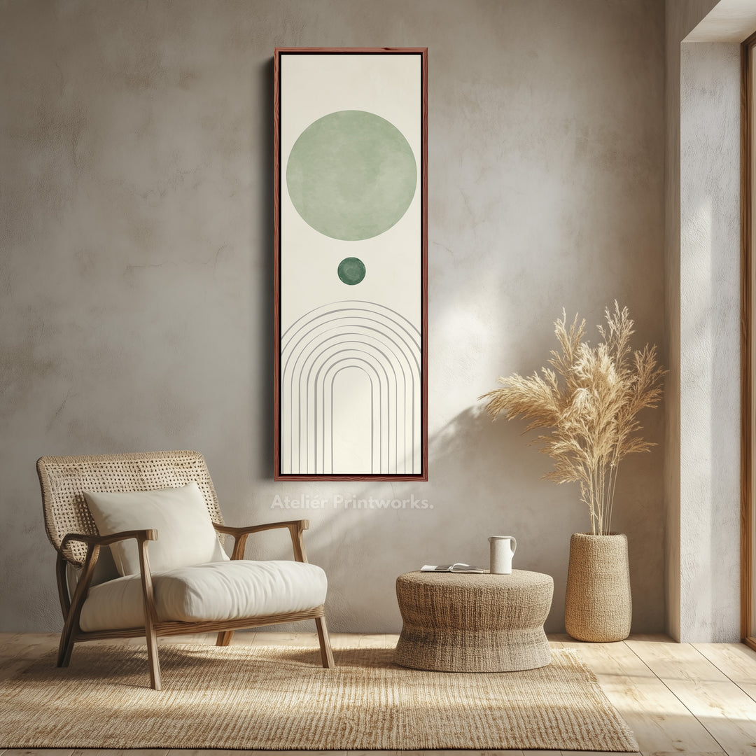 Vertical Wall Art Green Minimal Circles For Hallway Or Bedroom