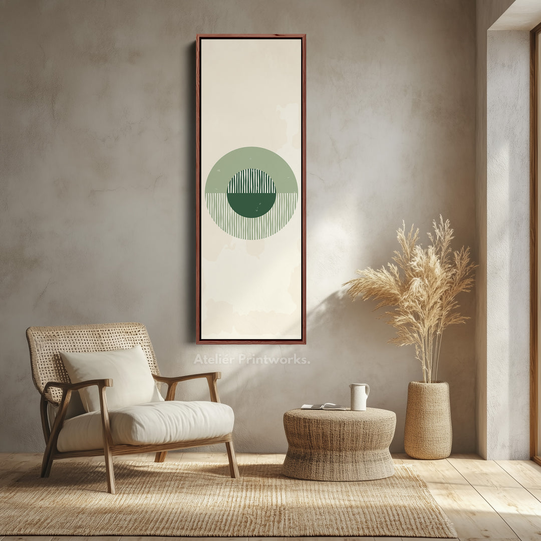 Vertical Framed Canvas Minimal Green Circle Statement