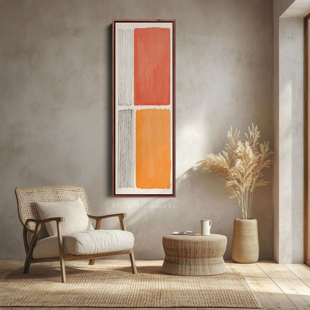 Tall Canvas Wall Art Orange And Neutral Minimal Blocks