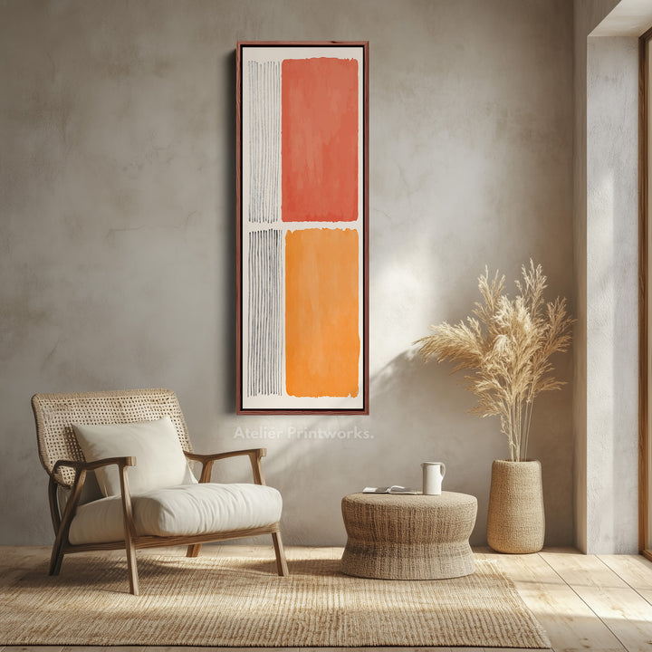 Tall Canvas Wall Art Orange And Neutral Minimal Blocks