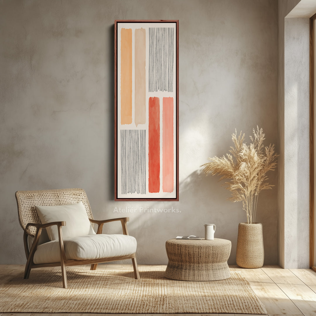 Skinny Wall Art Soft Orange And Neutral Shapes For Hallway Or Bedroom