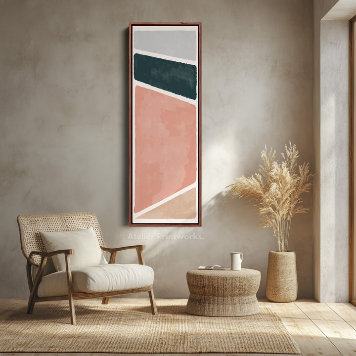 Tall Modern Abstract Wall Art Blue And Blush For Living Room
