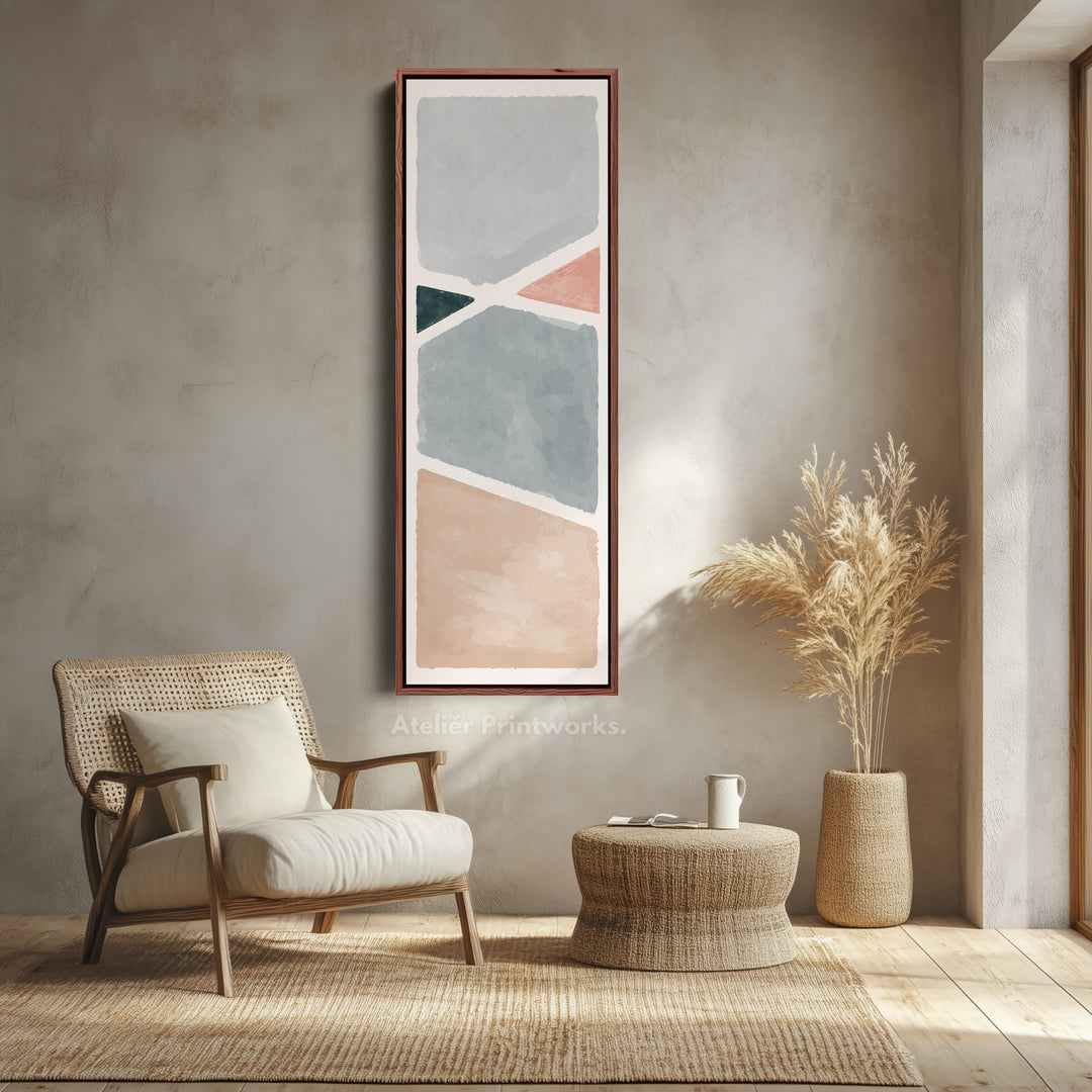 Narrow Wall Art Pink And Blue Minimal Shape Composition