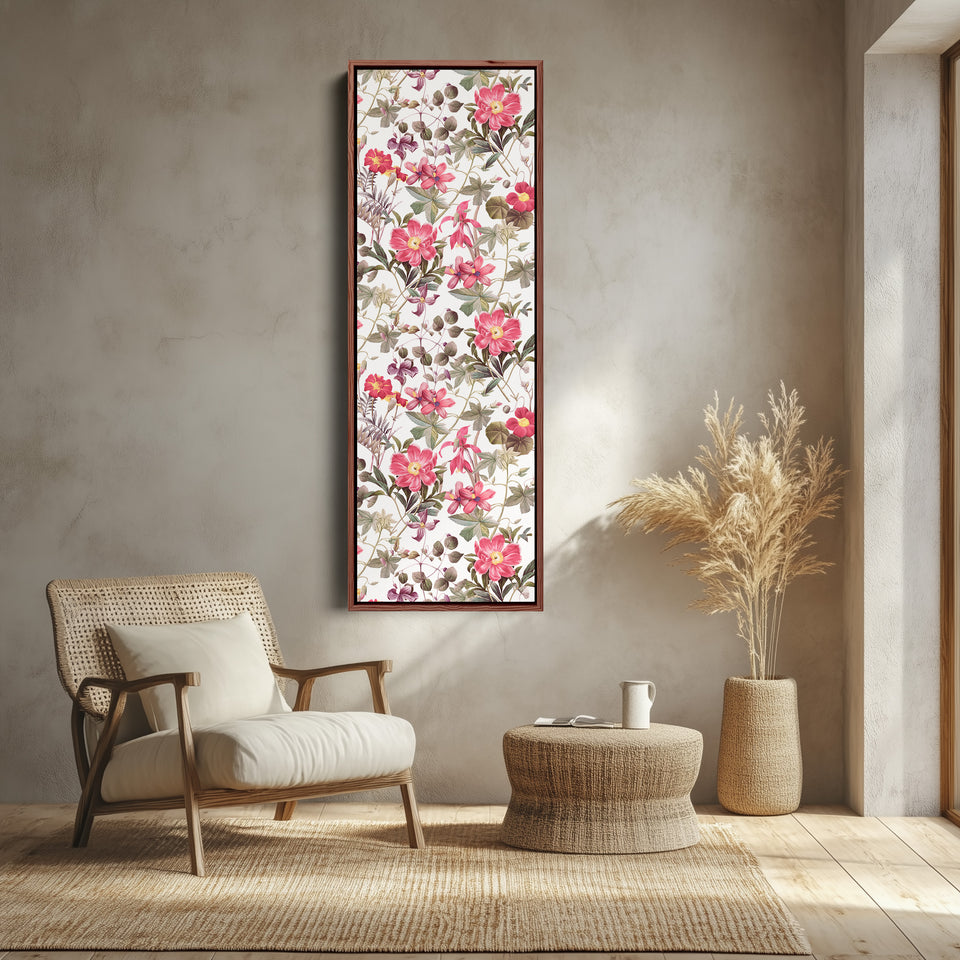 Tall Narrow Canvas Vintage Pink Floral Vertical Canvas For Living Room