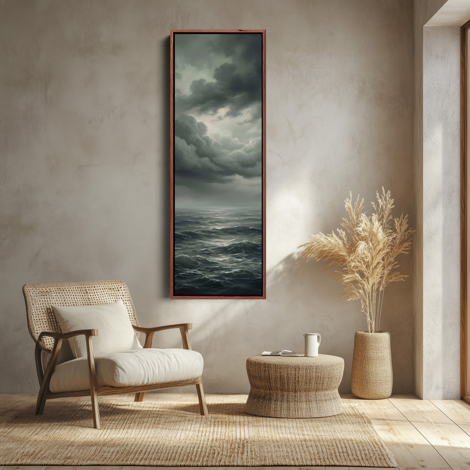 Above Bed Wall Art Overcast Ocean Horizon Panoramic Canvas Print Bedroom
