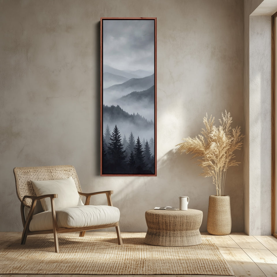 Above Soft Wall Art Misty Mountain Forest Extra Wide Canvas For Hallway