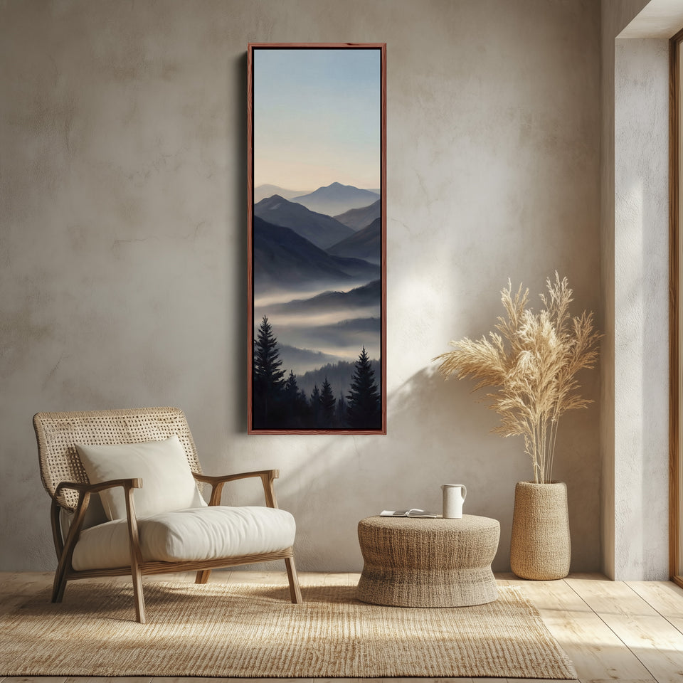 Mountain Valley Mist Wide Canvas Vertical Canvas Print For Office