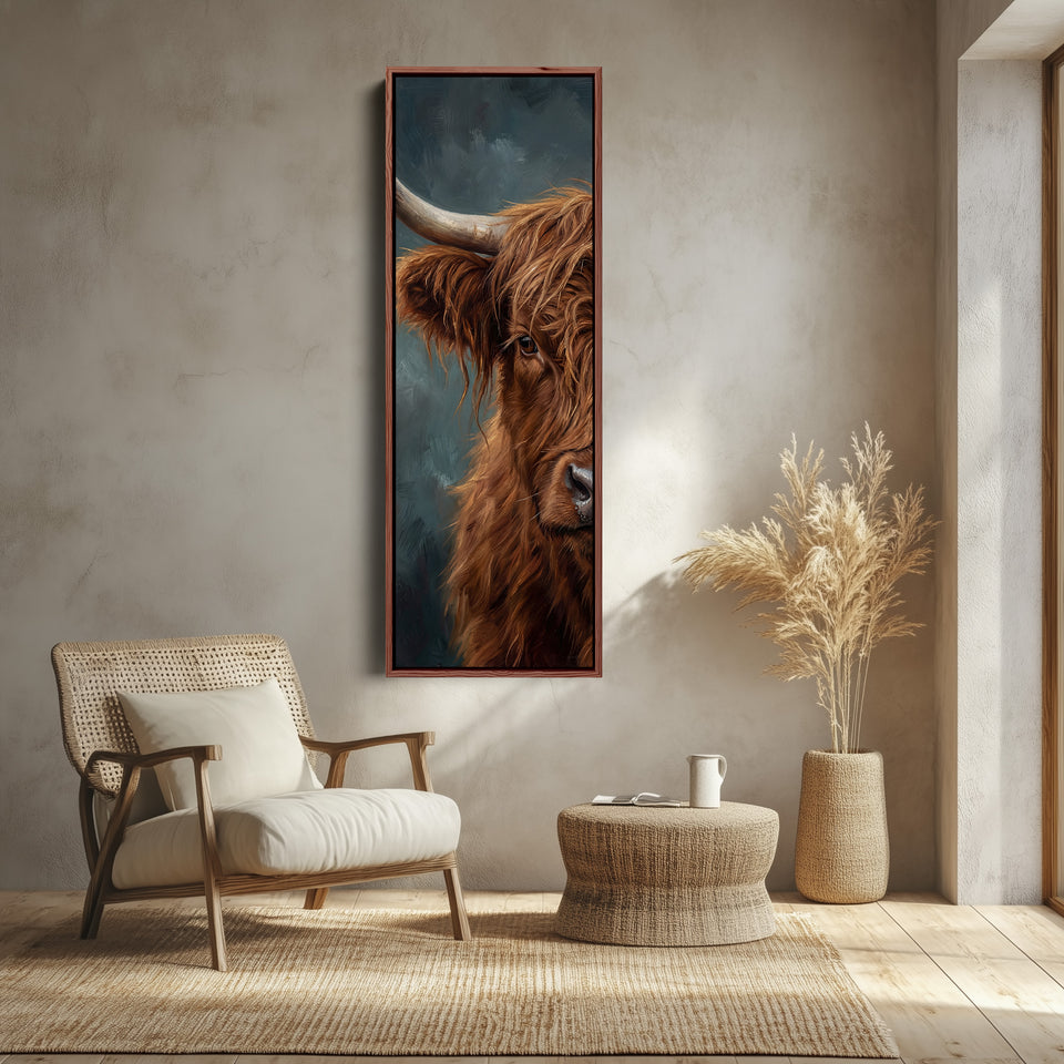 Highland Cow Above Bed Wall Art Panoramic Canvas Print Bedroom