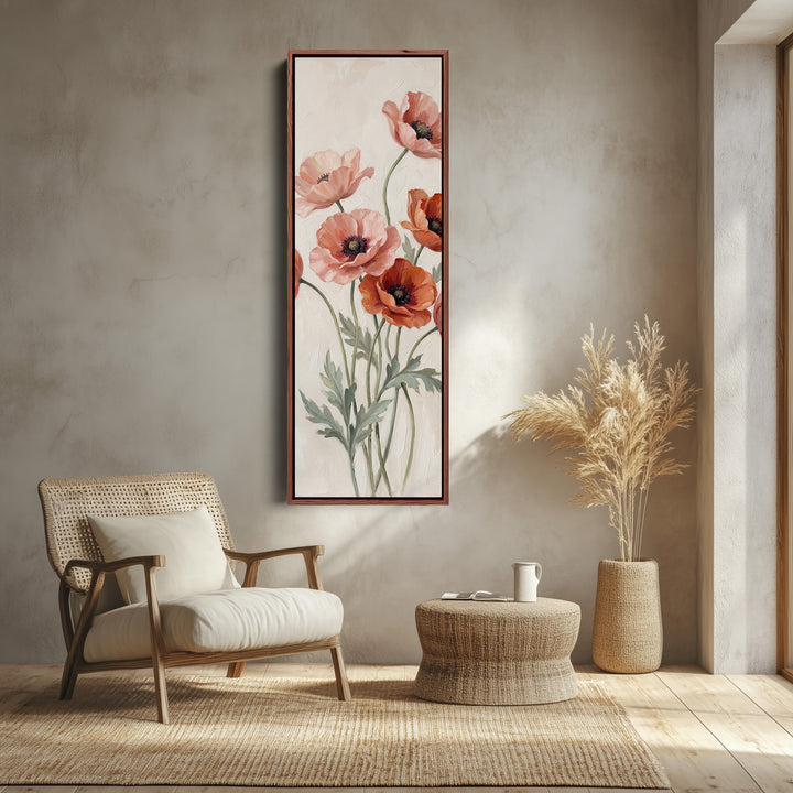 Coral Poppies Wide Canvas Vertical Canvas Print For Living Room