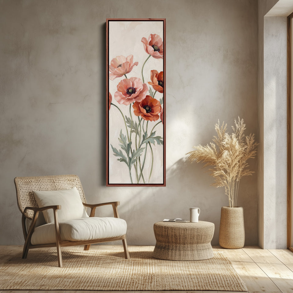 Coral Poppies Wide Canvas Vertical Canvas Print For Living Room