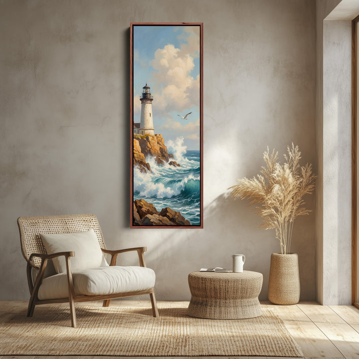 Lighthouse Coast Wide Framed Canvas Statement Wall Decor Hallway