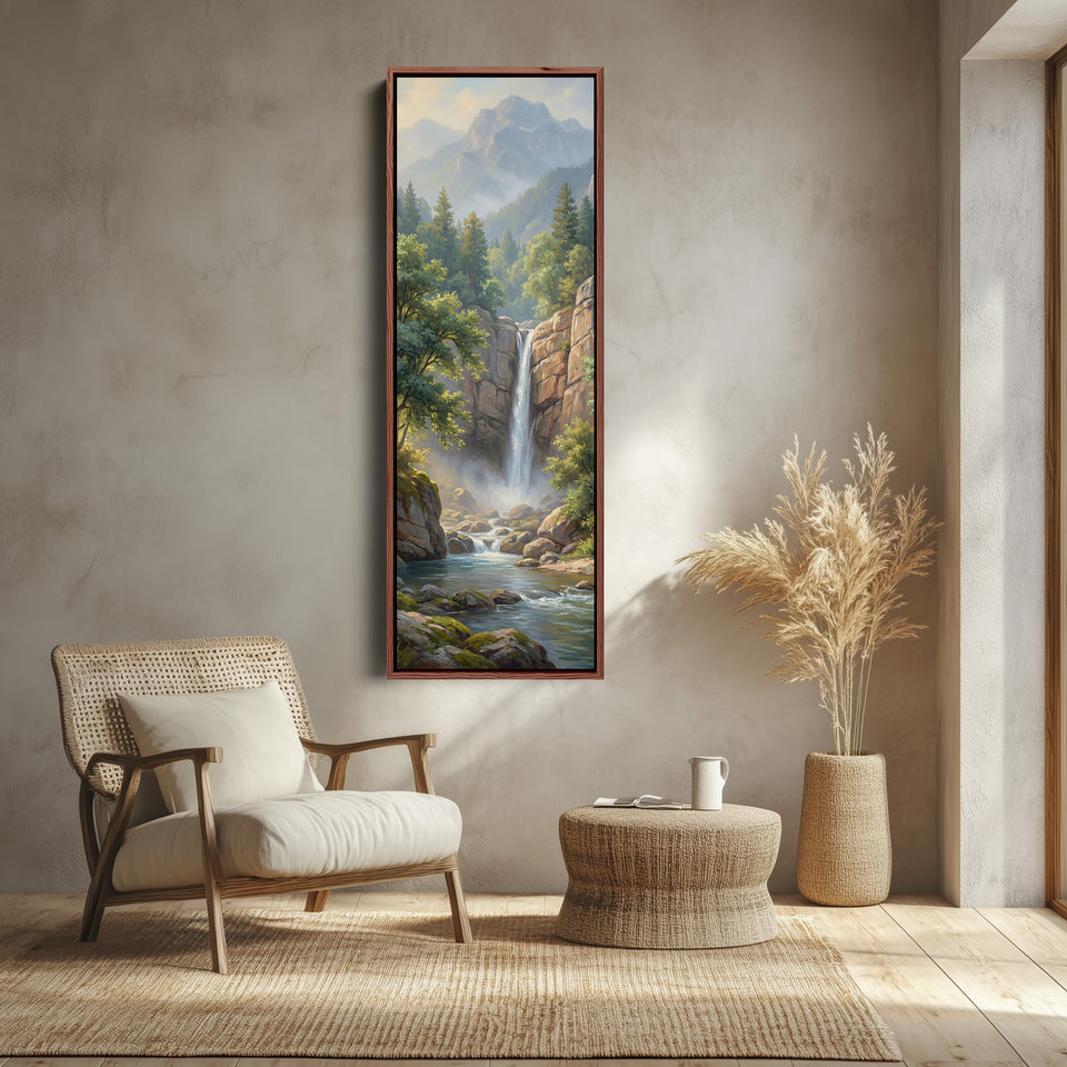 Cascade de montagne Art mural vertical Décoration murale pour salon