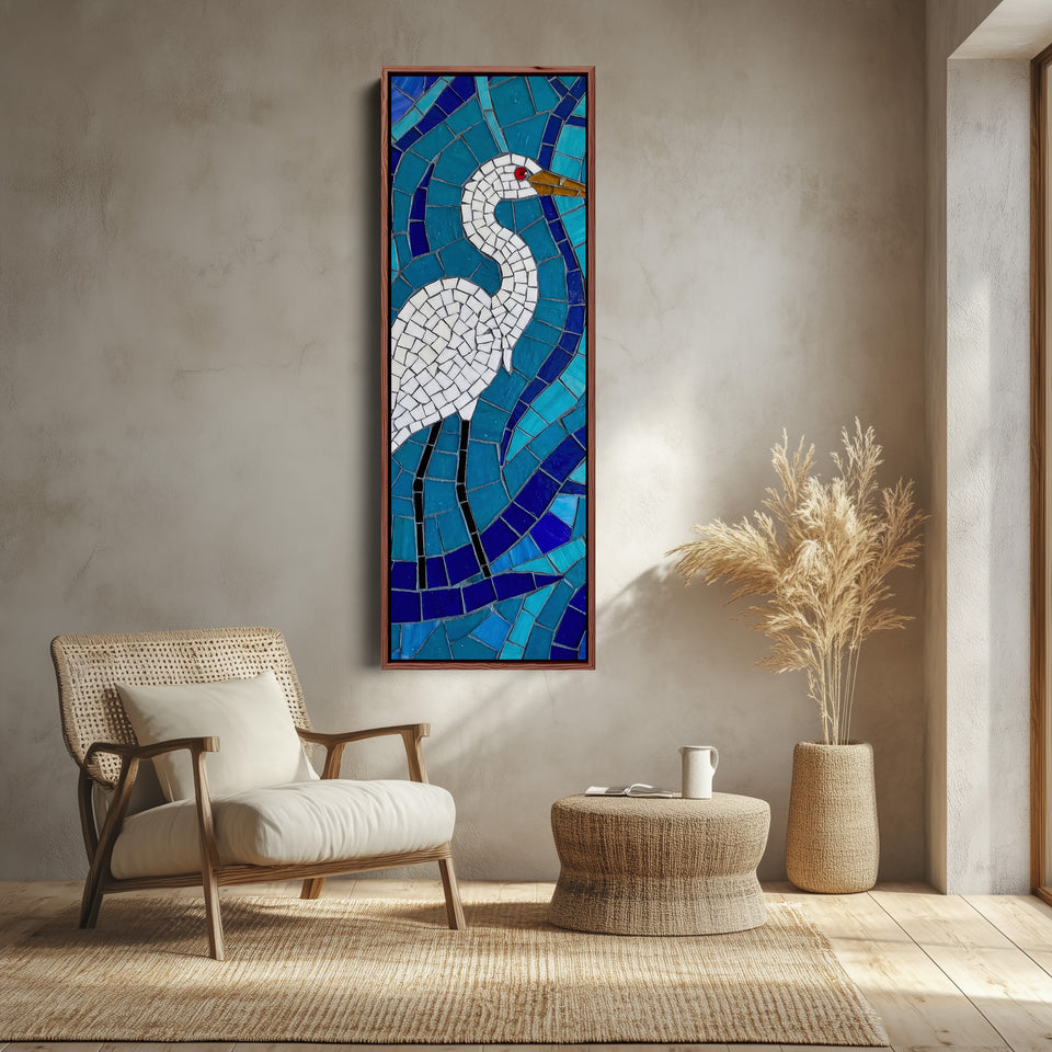 Mosaic White Bird Wide Canvas Vertical Canvas Print Living Room