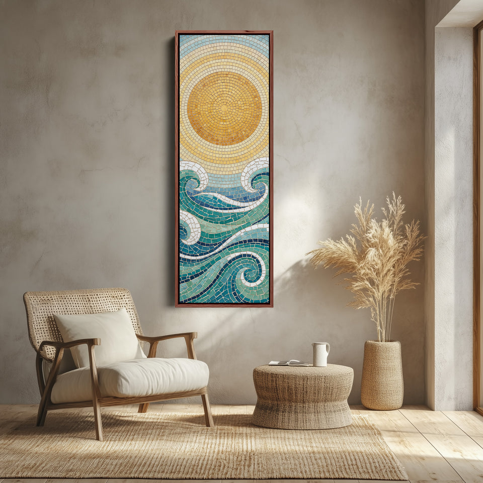 Sun And Waves Panoramic Wall Art Extra Wide Canvas Hallway