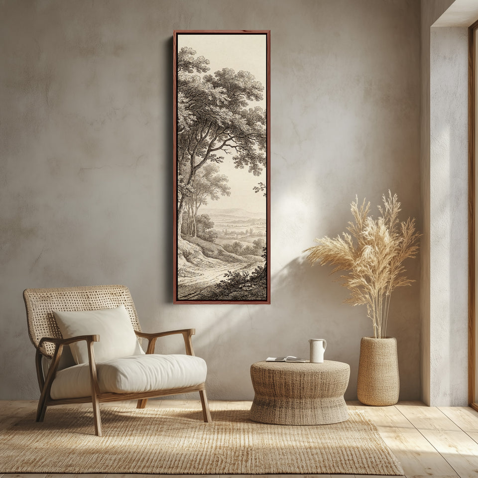 Vertikale Wandkunst Vintage Landschaftsgravur Gerahmte Leinwand Wohnzimmer