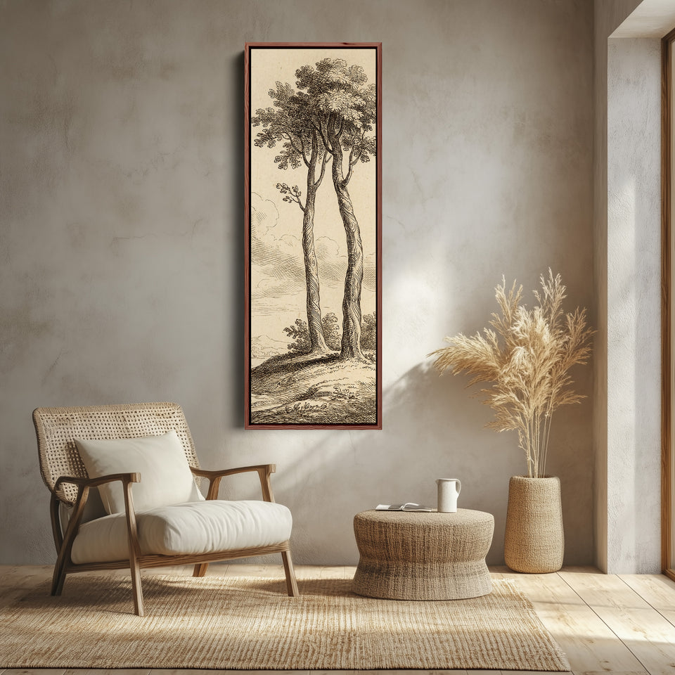 Long Wall Art Vintage Tree Illustration Canvas Print Hallway