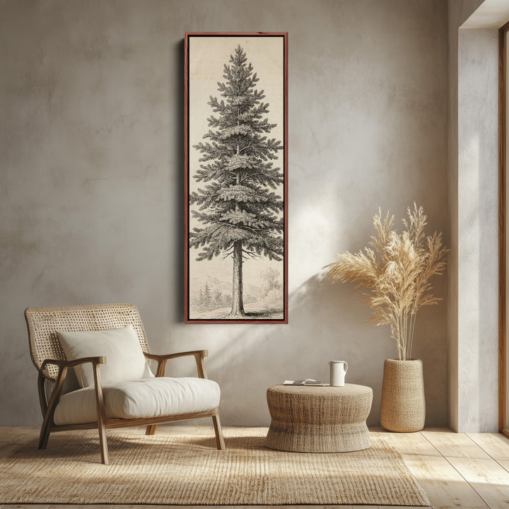 Vintage Pine Tree Long Wall Art Engraving Print Hallway