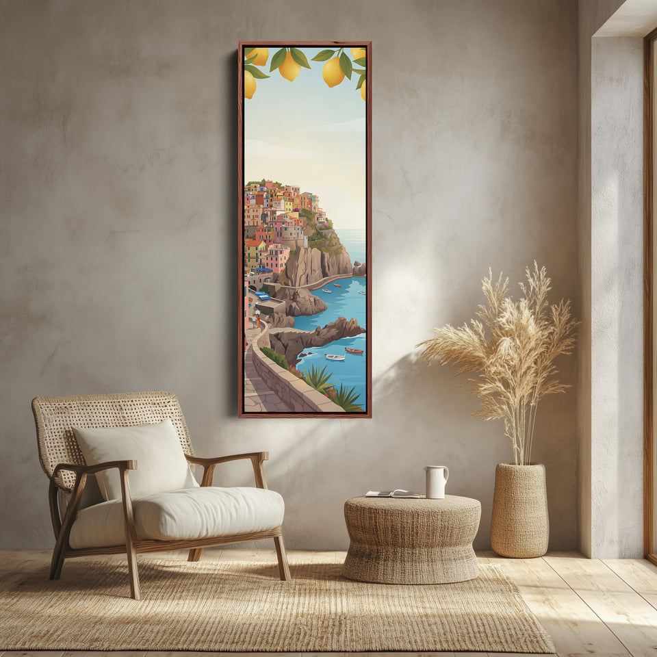 Vertical Wall Art Mediterranean Coastal Village Canvas Print Kitchen