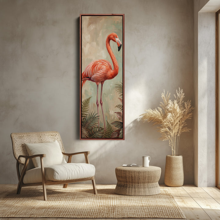 Long Wall Art Flamingo Portrait Framed Canvas Living Room
