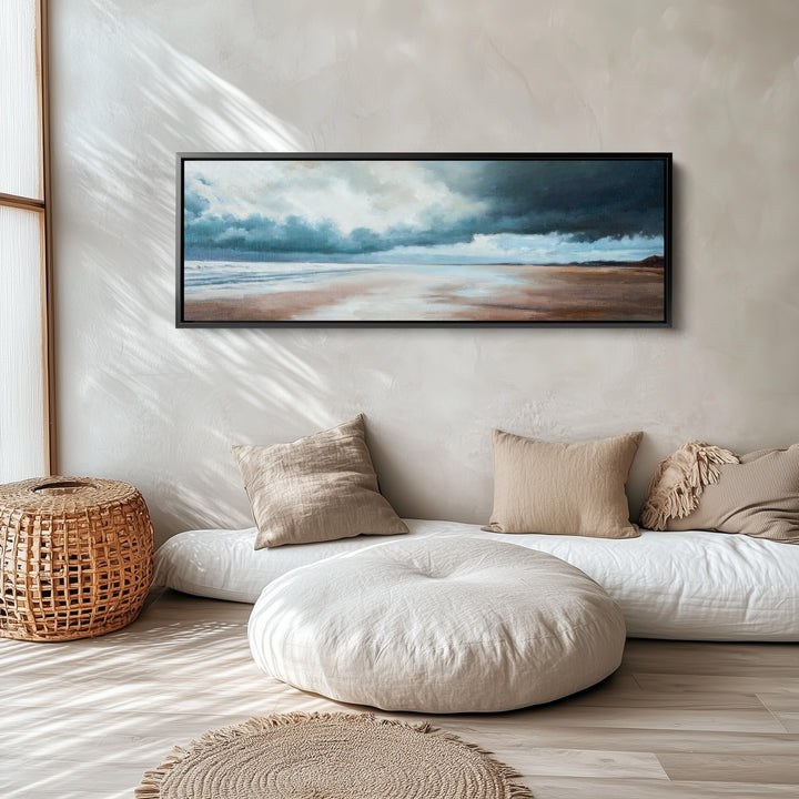 Wide Wall Art Stormy Coastal Shoreline For Hallway Moody Seaside Scene