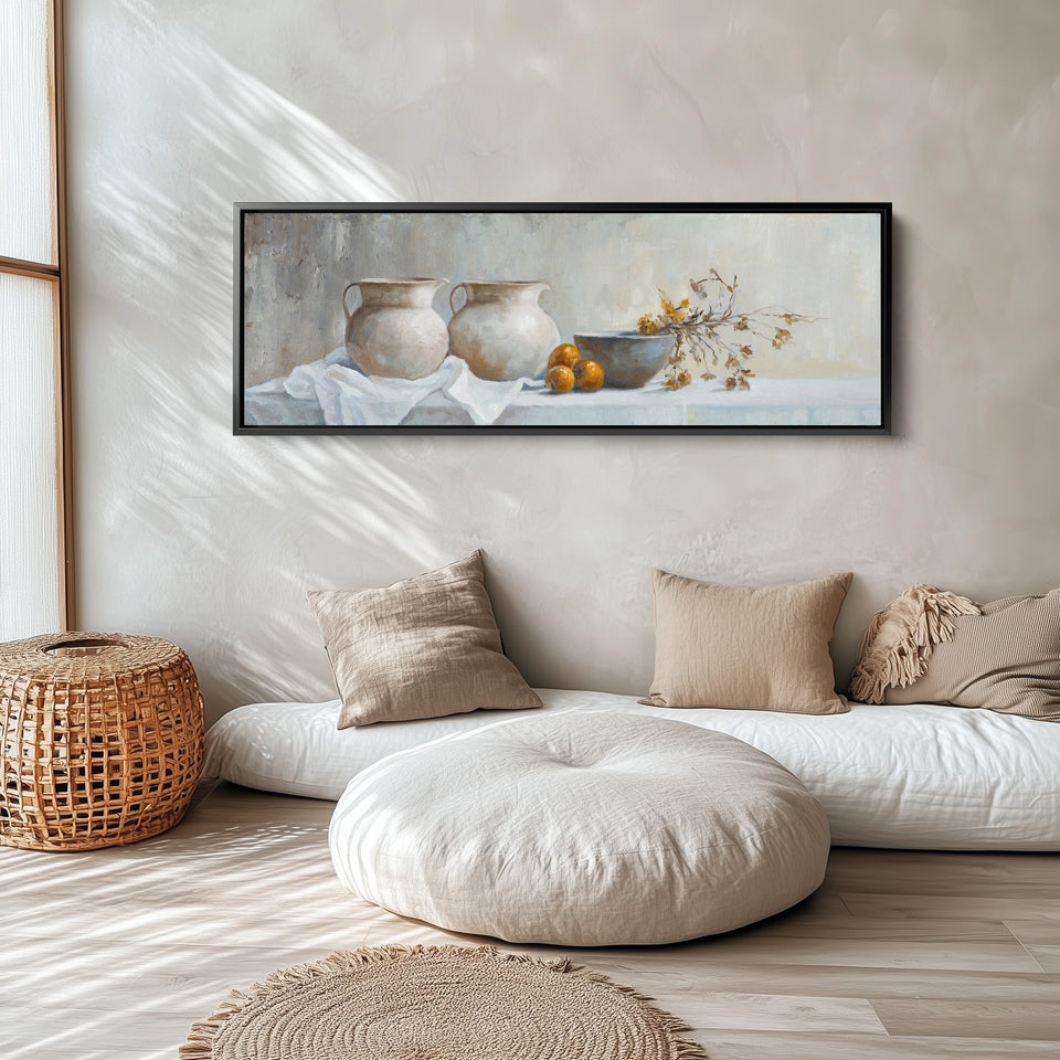 Landscape Wall Art Rustic Still Life Pottery For Kitchen Neutral Decor