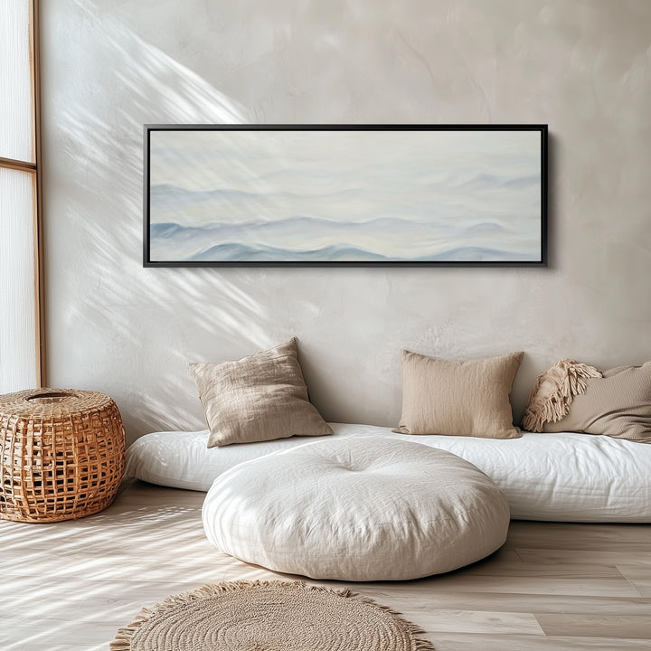 Wide Framed Canvas Minimalist Abstract Waves For Bedroom Calm Coastal Decor