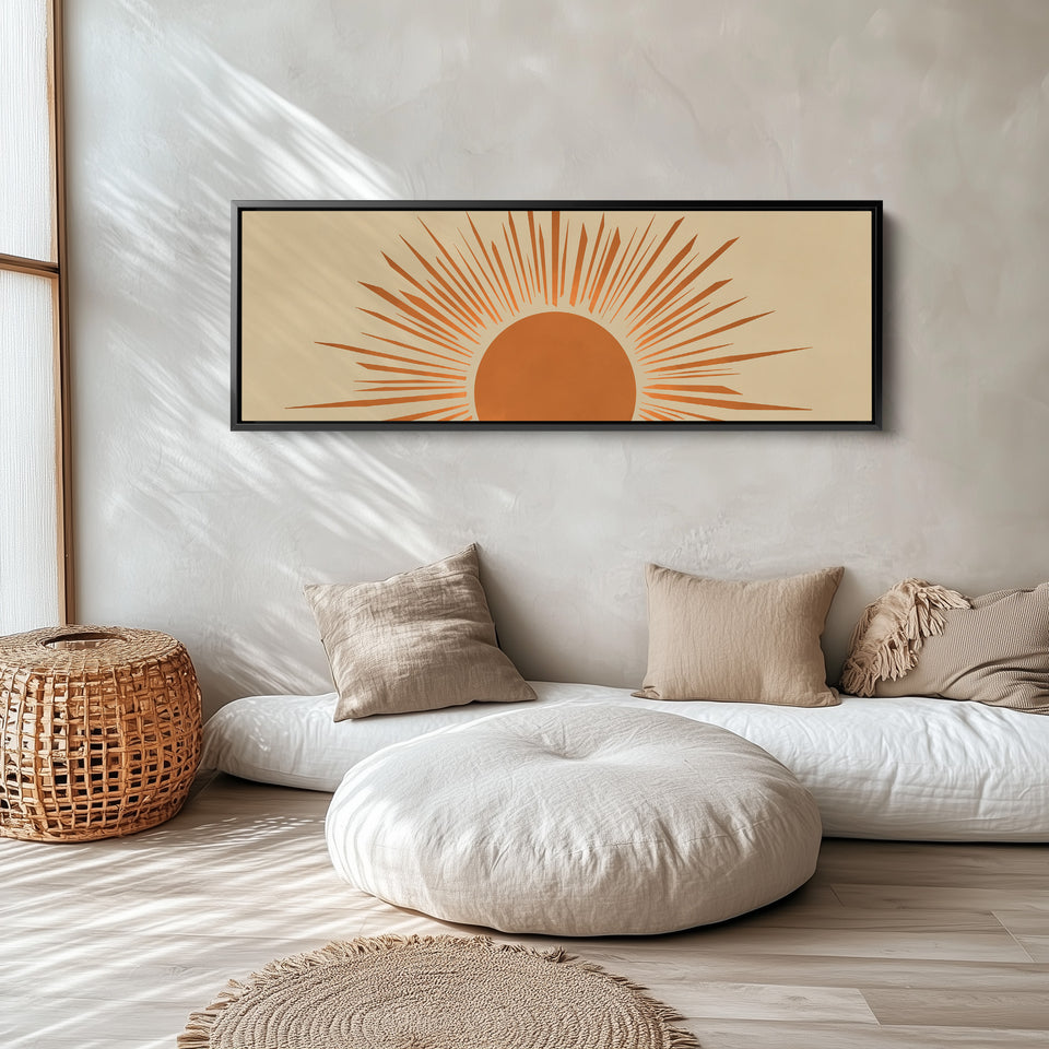 Horizontal Wall Art Abstract Sunburst Design For Hallway Warm Minimal Decor