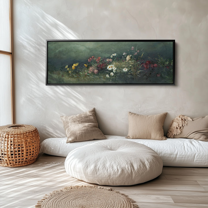 Wide Wall Art Moody Floral Garden For Living Room Dark Botanical Scene