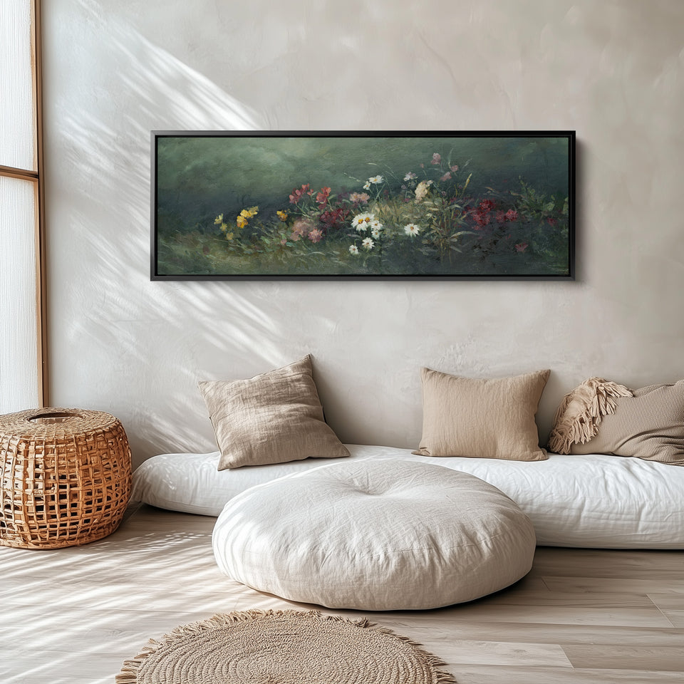Wide Wall Art Moody Floral Garden For Living Room Dark Botanical Scene