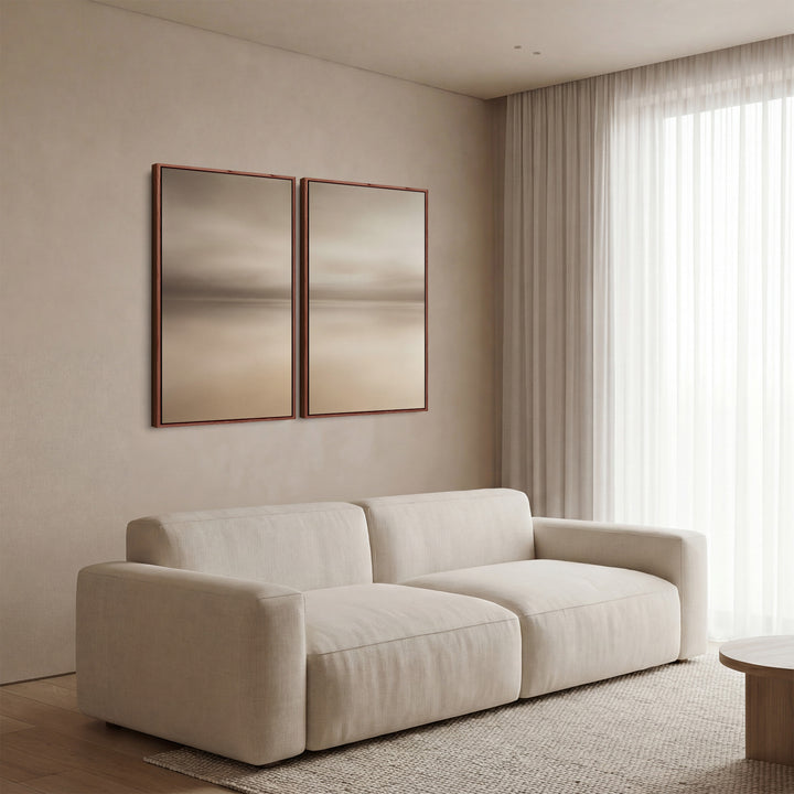 Diptych Wall Art Neutral Horizon Landscape for Living Room Minimalist Lake Scene