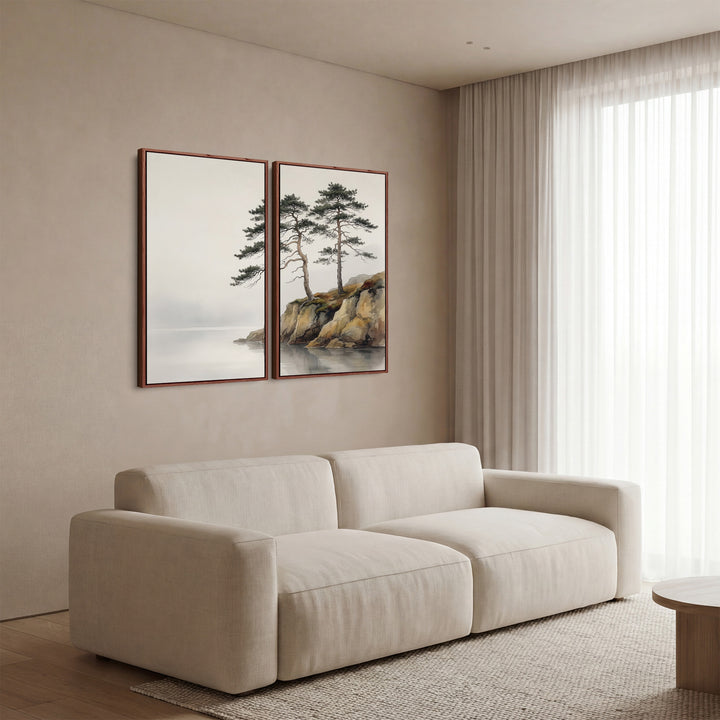 Extra Large Wall Art Set Minimalist Pine Cliffs for Hallway Coastal Nature