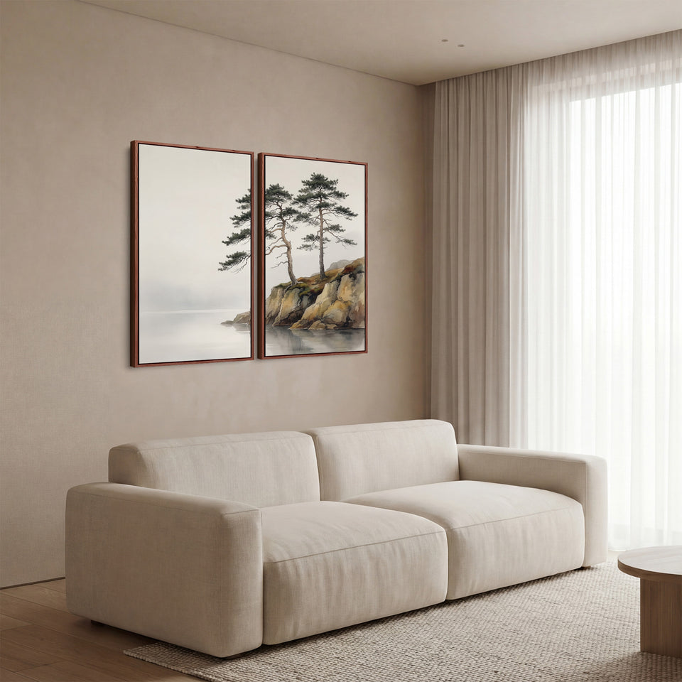 Extra Large Wall Art Set Minimalist Pine Cliffs for Hallway Coastal Nature