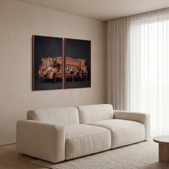 Tiger Lounge Large Diptych Wall Art Living Room Animal Portrait
