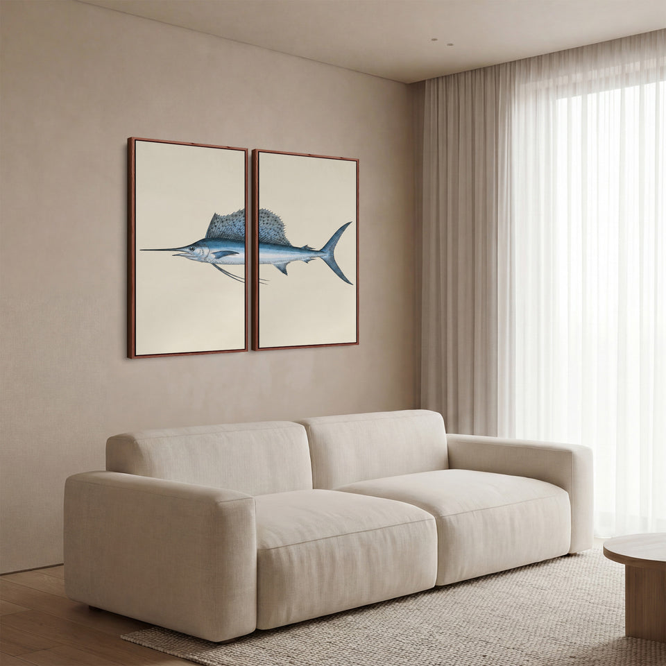 Sailfish Oversized Canvas Wall Art Set Kitchen Coastal Illustration