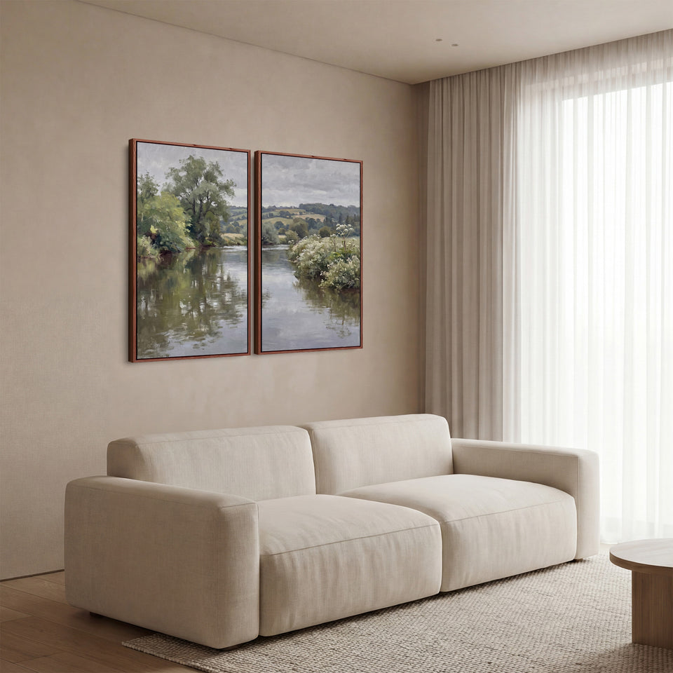 Peaceful River Large Scale Wall Art Set Office Countryside Landscape