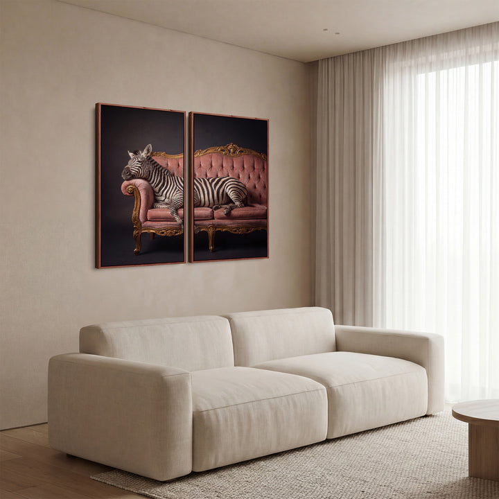 Zebra Lounge Diptych Wall Art Living Room Vintage Animal