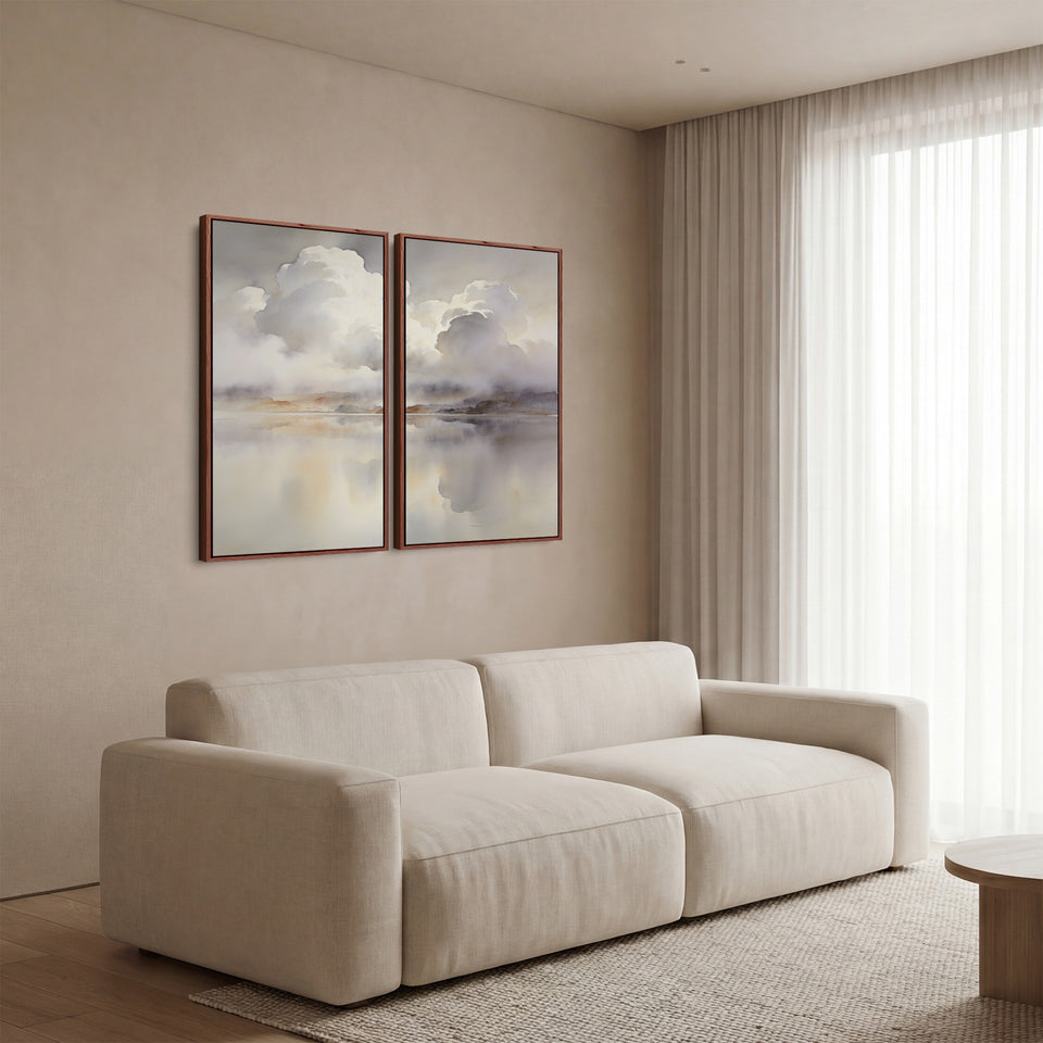 Cloud Reflections Vertical Diptych Wall Art Bedroom