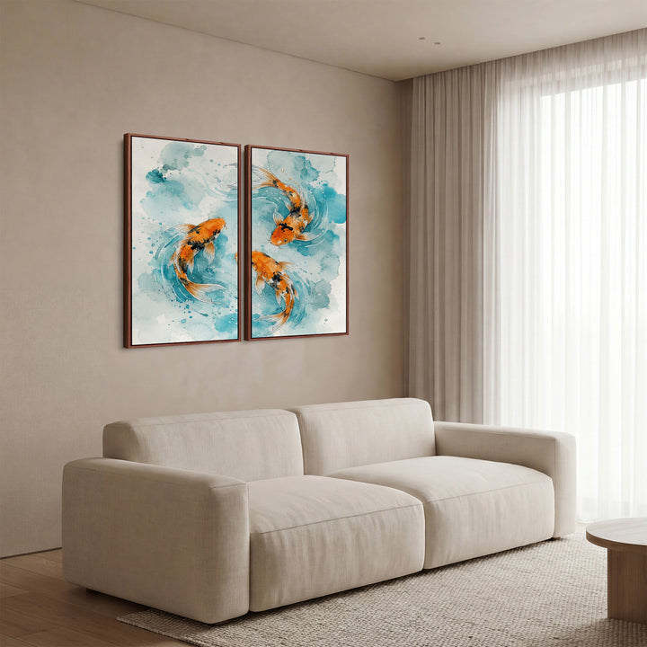 Three Koi Large Diptych Wall Art Living Room
