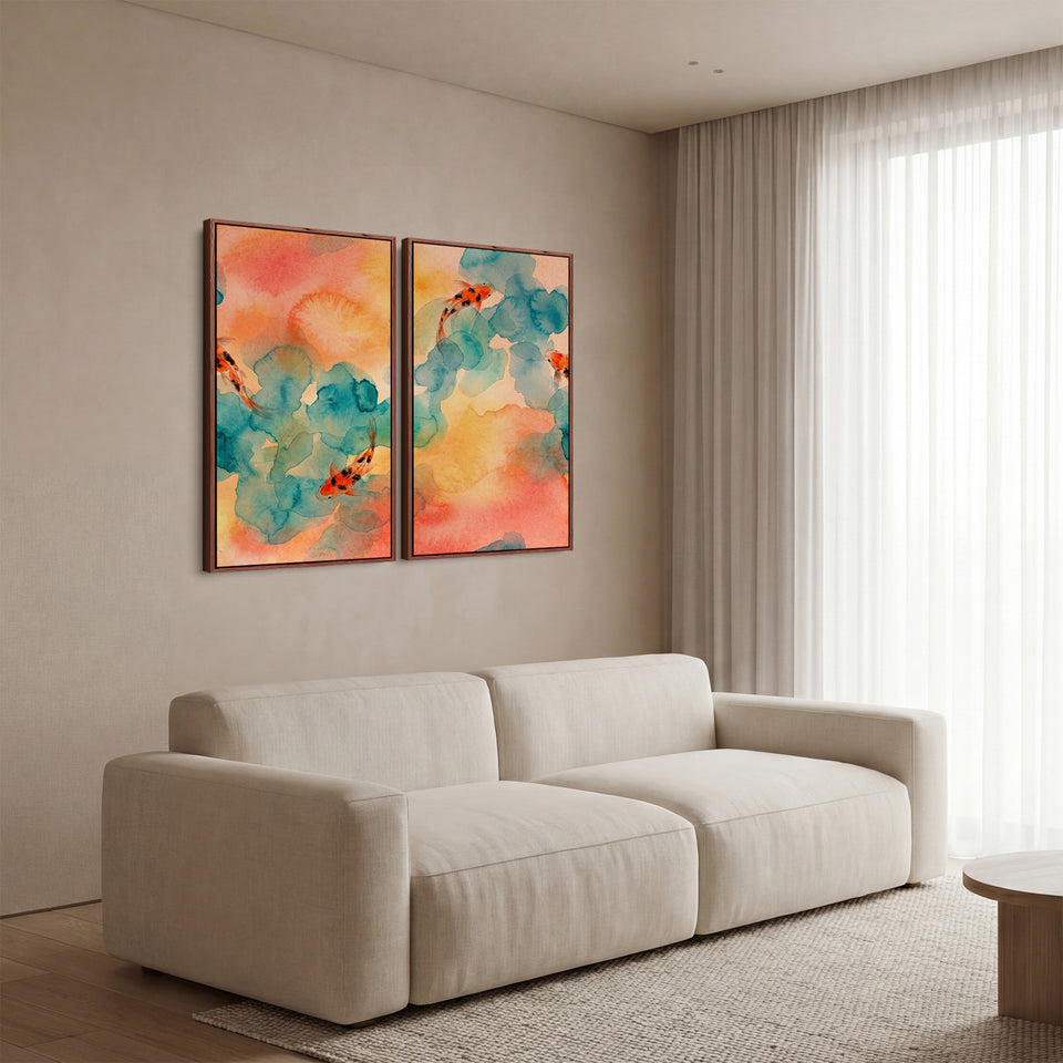 Koi Watercolour Oversized Canvas Wall Art Set Dining Room