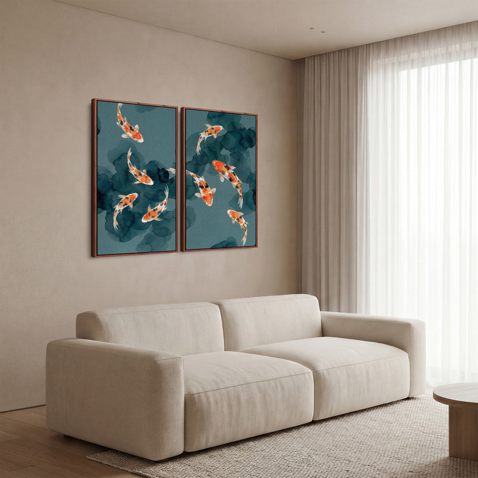 School Of Koi Extra Large Wall Art Set Hallway