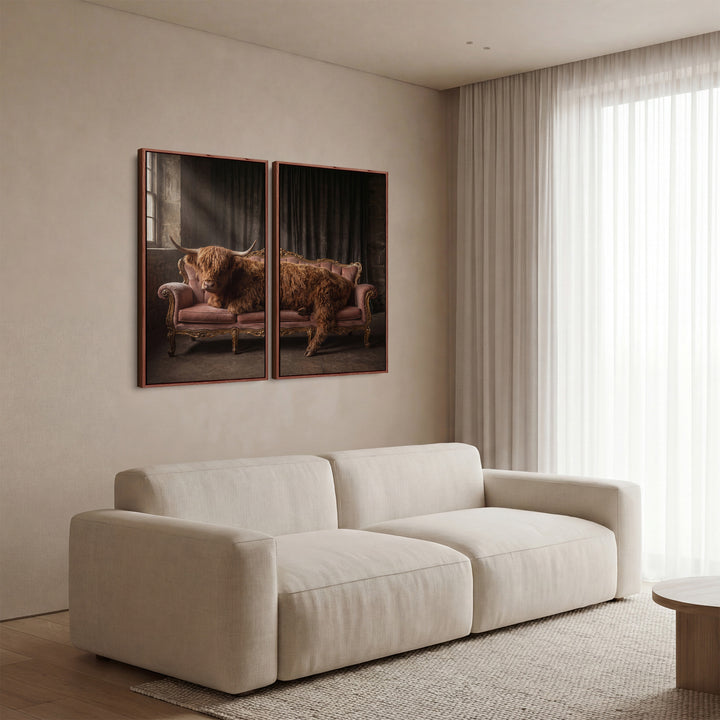 Highland Cow Two Panel Wall Art Office Animal Portrait