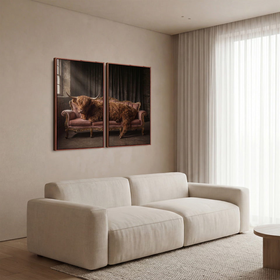 Highland Cow Two Panel Wall Art Office Animal Portrait