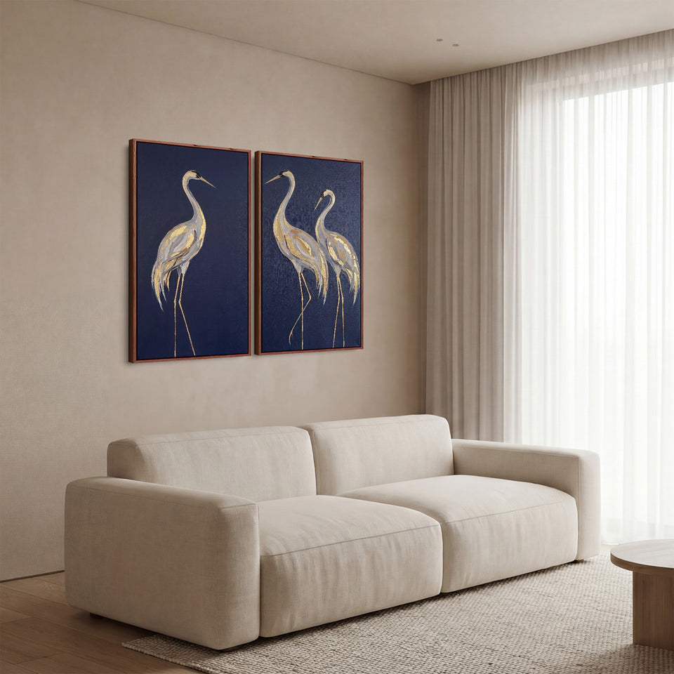 Elegant Cranes Oversized Canvas Wall Art Set Dining Room