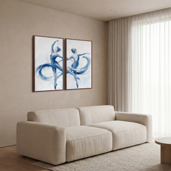 Dancing Ballet Diptych Wall Art Living Room Blue Figures